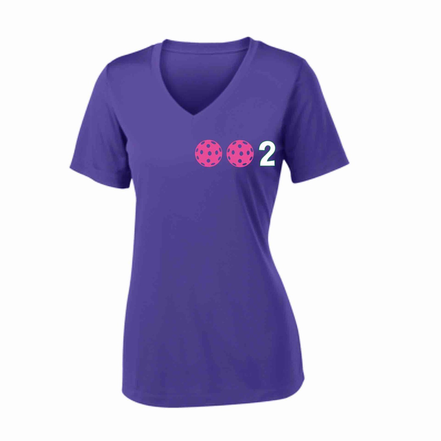 002 (10 Custom Pickleballl Colors) | Women's Short Sleeve V-Neck Pickleball Performance T-Shirts | 100% Polyester