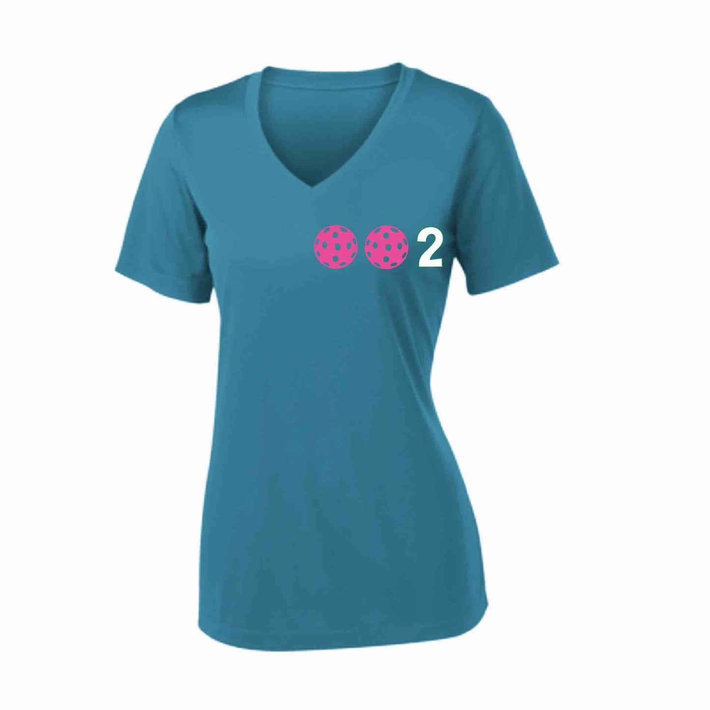 002 (10 Custom Pickleballl Colors) | Women's Short Sleeve V-Neck Pickleball Performance T-Shirts | 100% Polyester