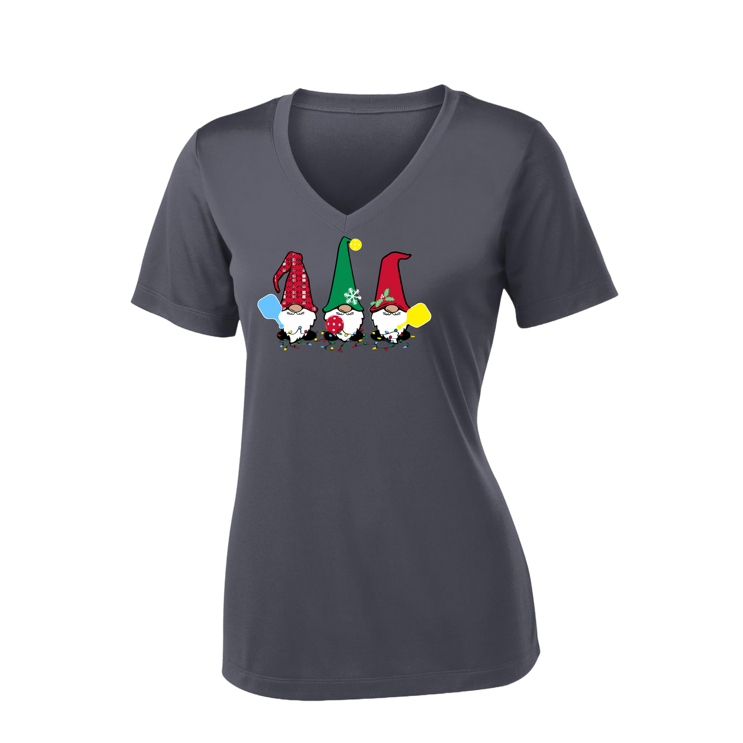 Christmas Gnomes | Clearance Women's Short Sleeve V-Neck Pickleball Shirts | 100% Polyester