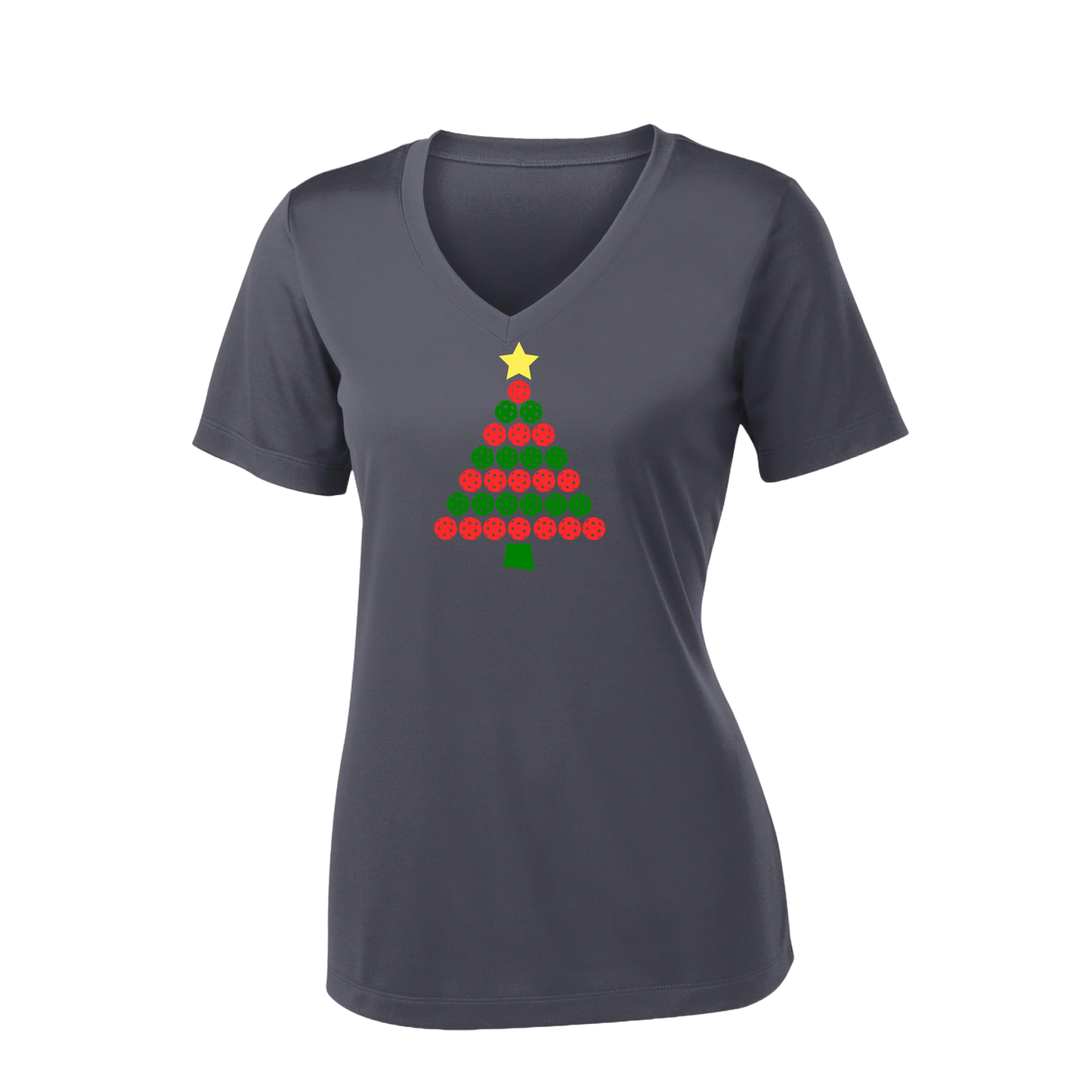 Christmas Tree | Women's Short Sleeve V-Neck Pickleball Shirts | 100% Polyester