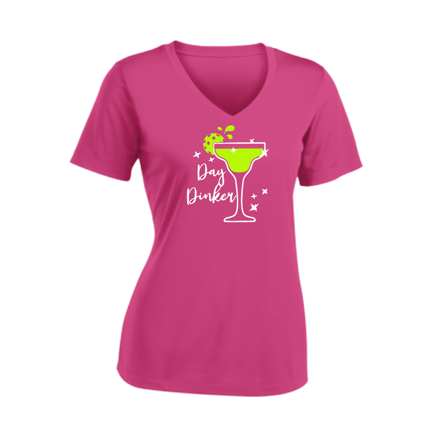 Day Dinker Pickleball Lime | Women's Short Sleeve V-Neck Pickleball Shirts | 100% Polyester