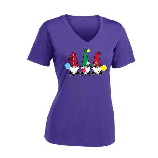 Christmas Gnomes | Clearance Women's Short Sleeve V-Neck Pickleball Shirts | 100% Polyester