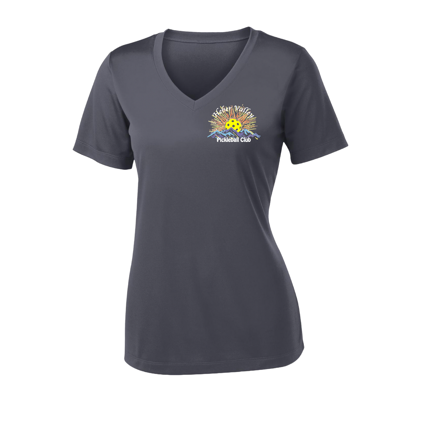 Heber Valley Pickleball Club (Small) | Women's Short Sleeve V-Neck Pickleball Shirts | 100% Polyester