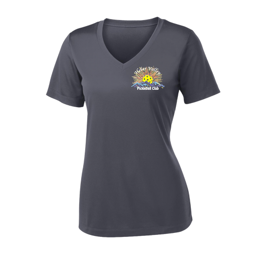 Heber Valley Pickleball Club (Small) | Women's Short Sleeve V-Neck Pickleball Shirts | 100% Polyester