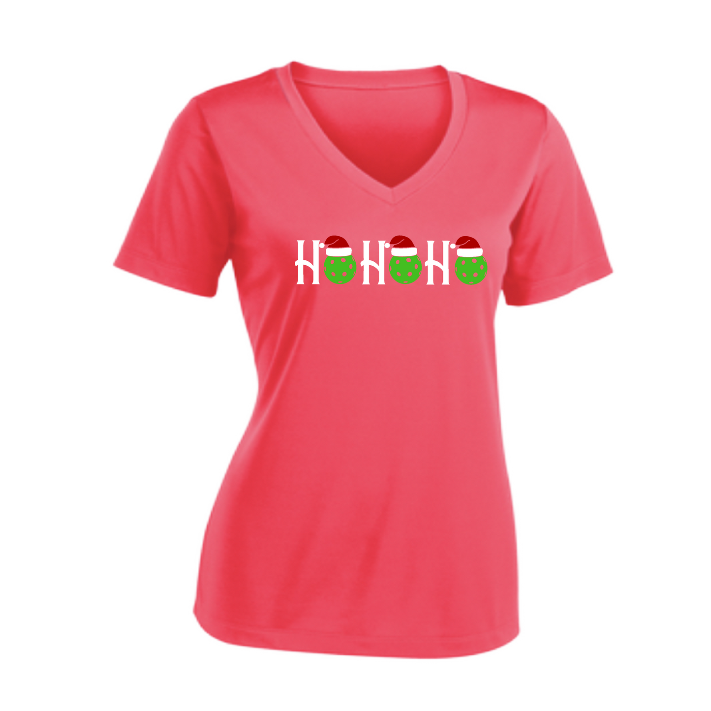 Ho Ho Ho | Women's Short Sleeve V-Neck Pickleball Shirts | 100% Polyester