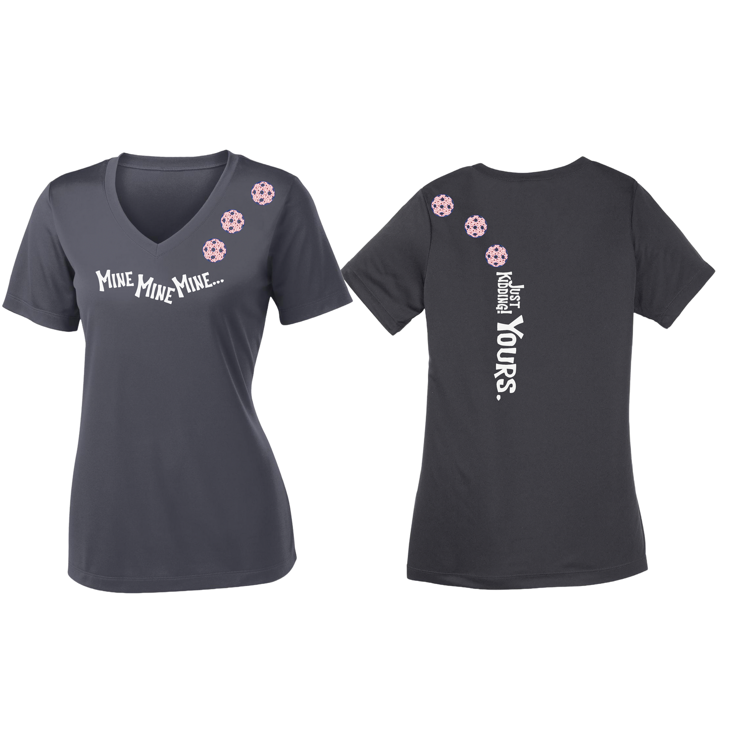 Mine JK Yours (Pickleballs With Stars) | Women's Short Sleeve V-Neck Pickleball Shirts | 100% Polyester