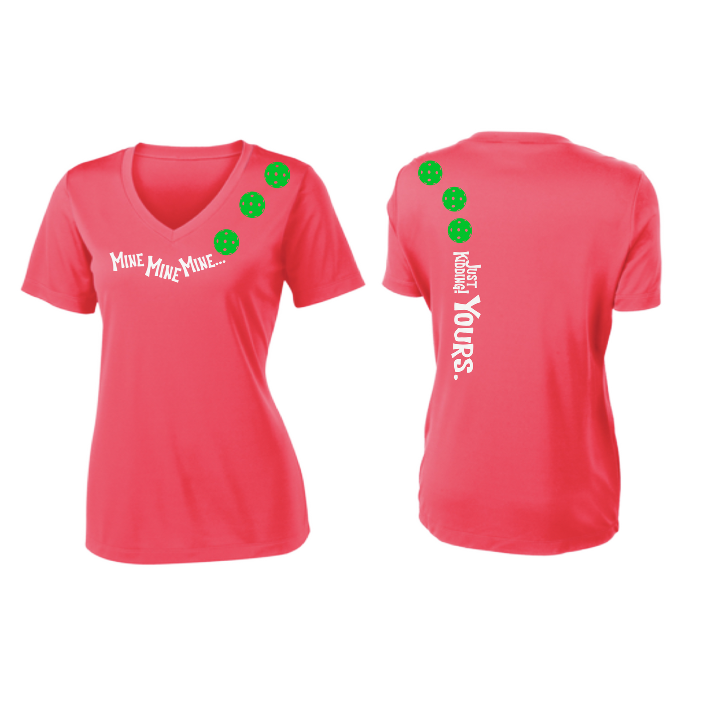 Mine JK Yours (Pickleballs Cyan Green Orange) | Women's Short Sleeve V-Neck Pickleball Shirts | 100% Polyester