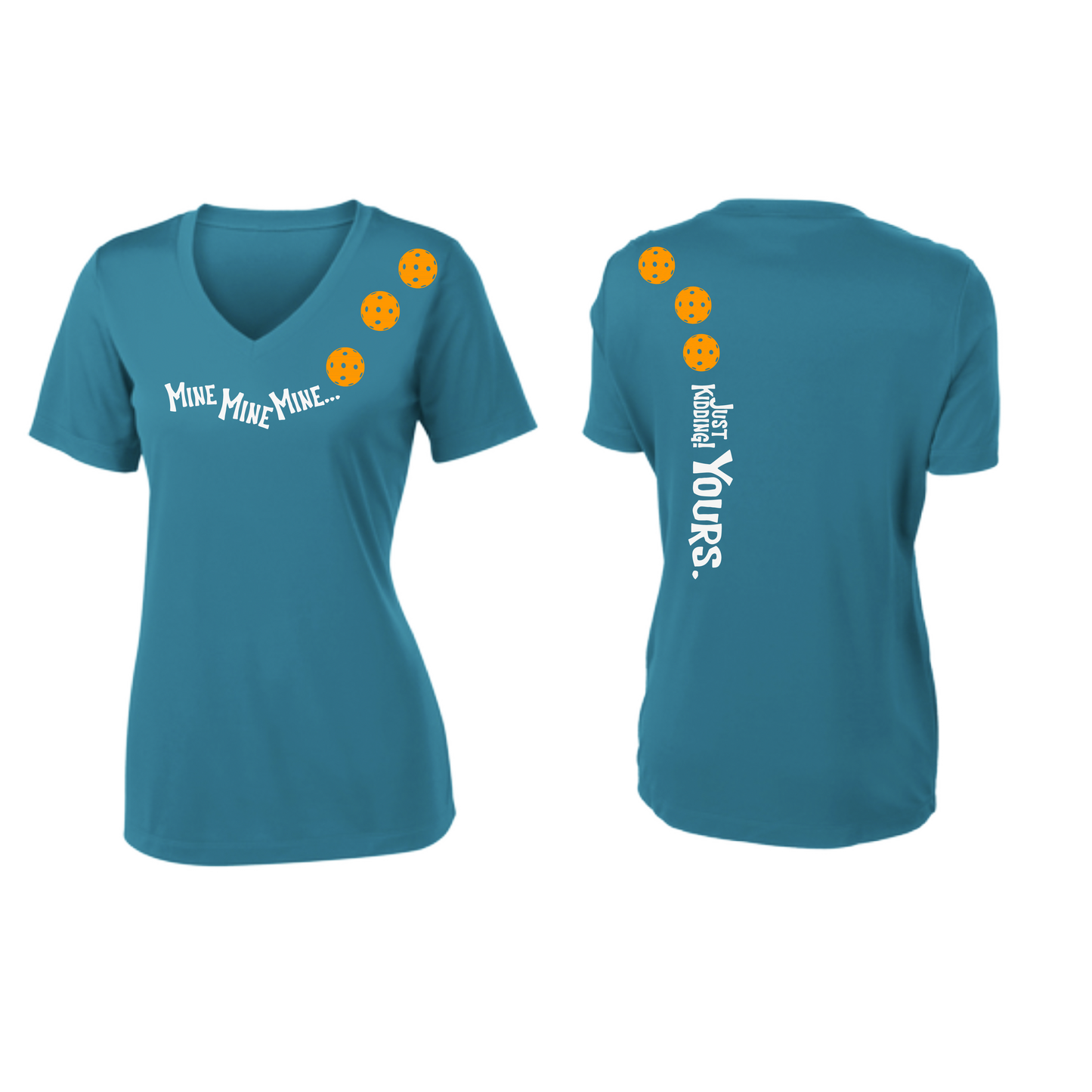 Mine JK Yours (Pickleball Colors Orange Yellow or Red) | Women's Short Sleeve V-Neck Pickleball Shirts | 100% Polyester