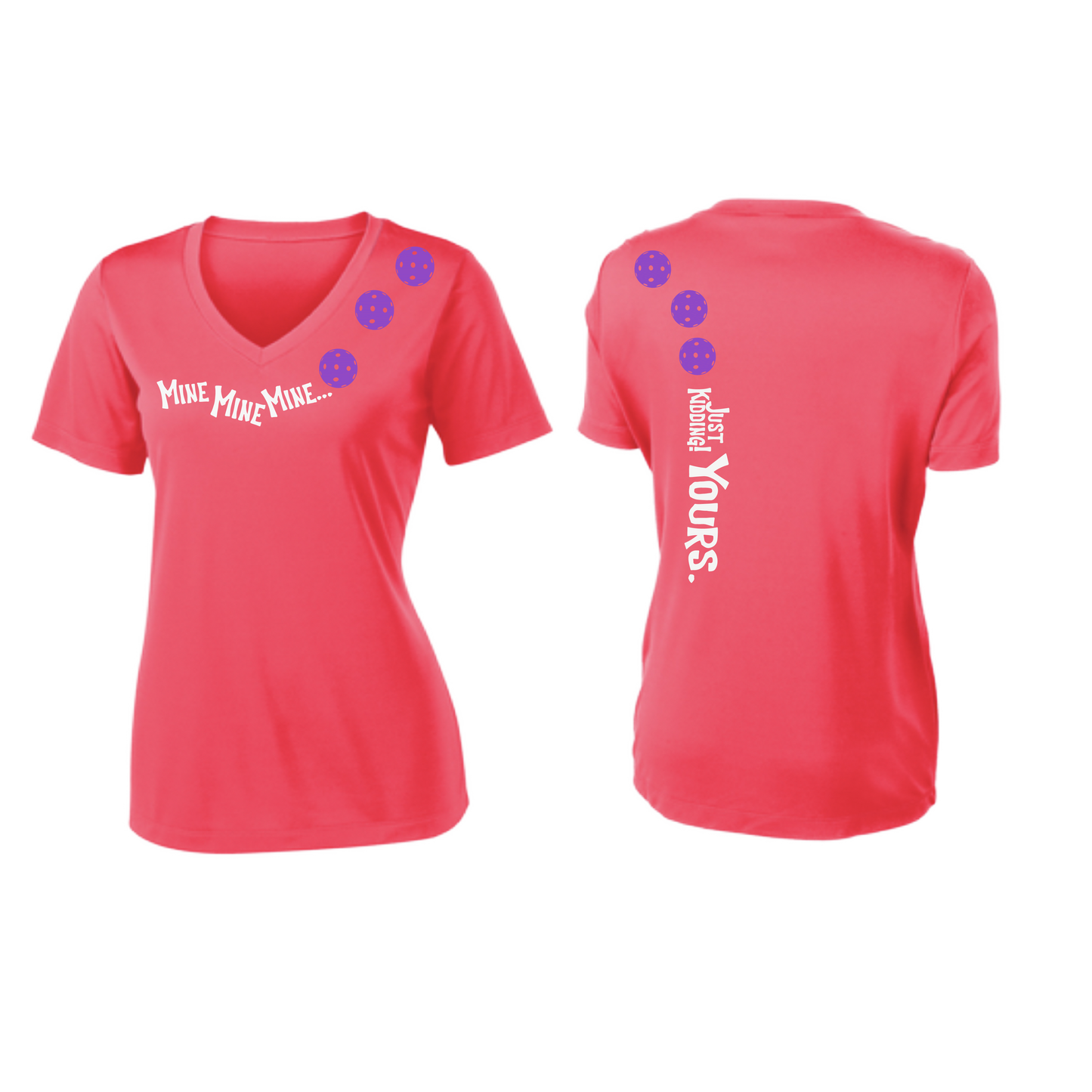 Mine JK Yours (Pickleball Colors Patriotic Stars White or Purple) | Women's Short Sleeve V-Neck Pickleball Shirts | 100% Polyester