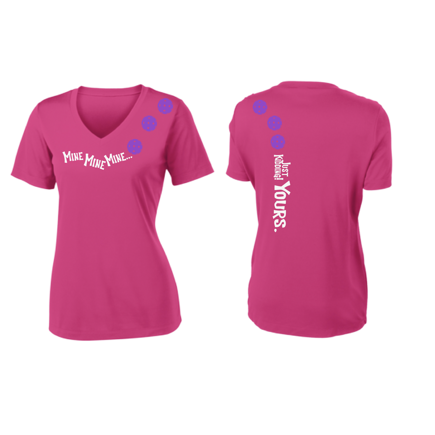 Mine JK Yours (Pickleball Colors Patriotic Stars White or Purple) | Women's Short Sleeve V-Neck Pickleball Shirts | 100% Polyester