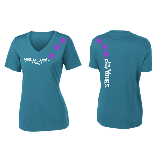 Mine JK Yours (Pickleballs Purple) | Clearance Women's Short Sleeve V-Neck Pickleball Shirts | 100% Polyester