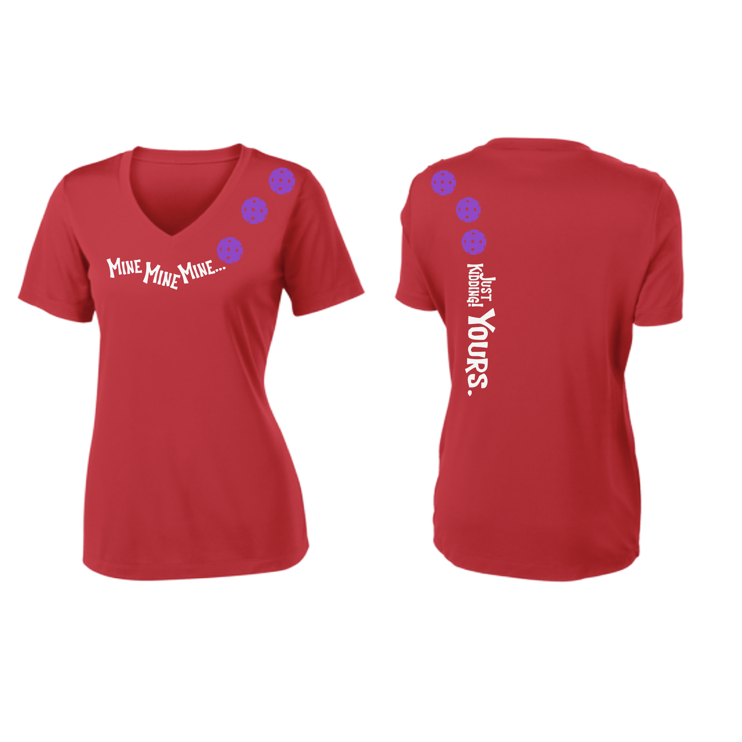 Mine JK Yours (Pickleball Colors Patriotic Stars White or Purple) | Women's Short Sleeve V-Neck Pickleball Shirts | 100% Polyester