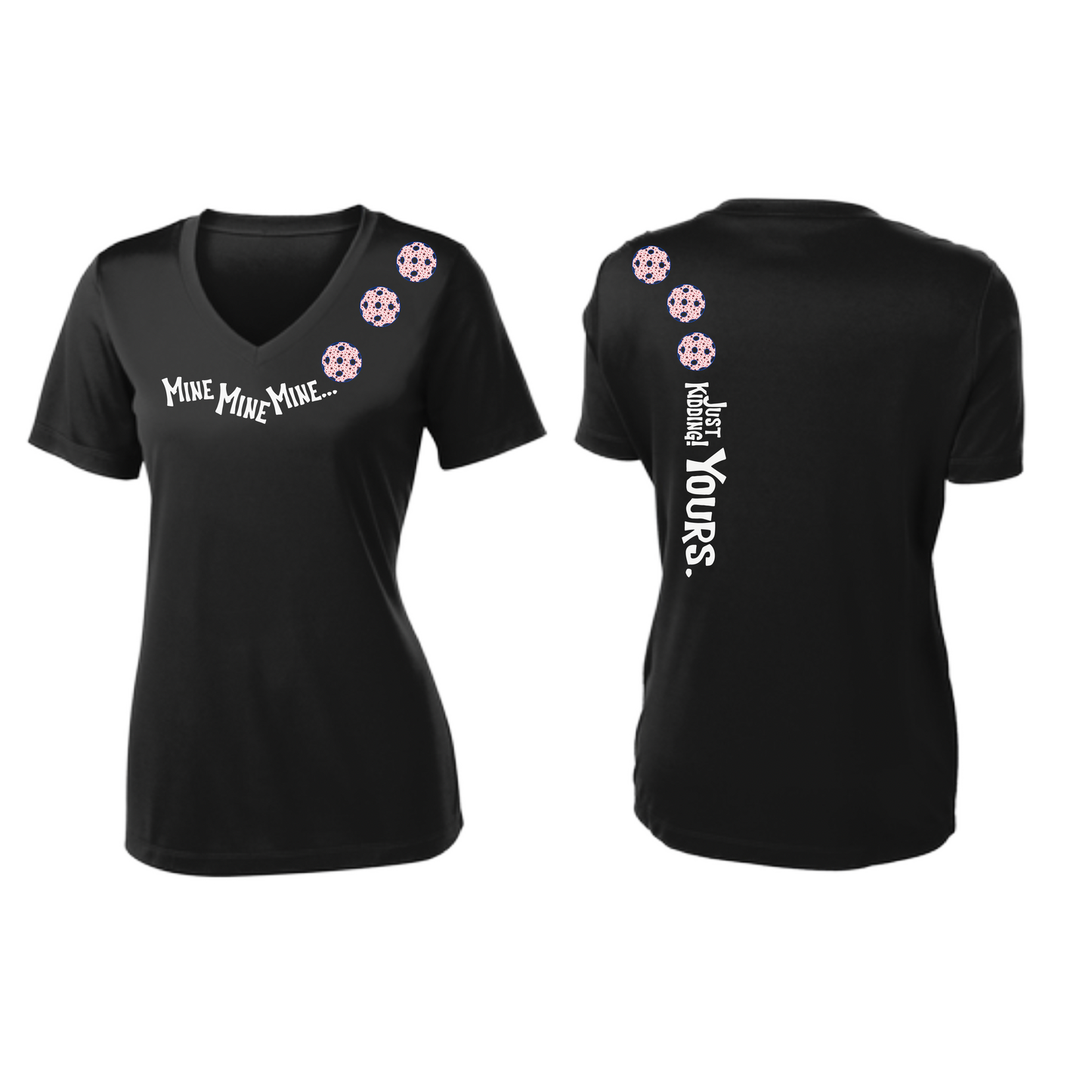 Mine JK Yours (Pickleballs With Stars) | Women's Short Sleeve V-Neck Pickleball Shirts | 100% Polyester