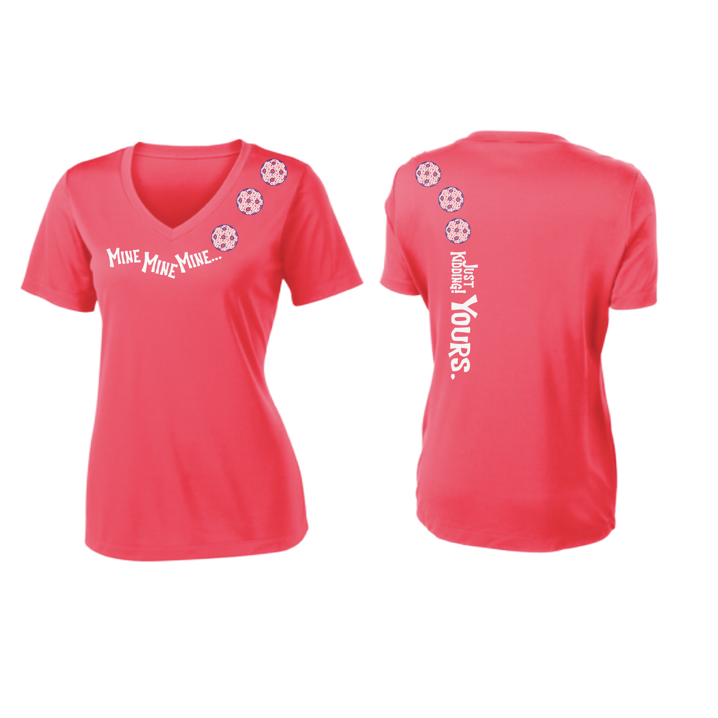 Mine JK Yours (Pickleballs With Stars) | Women's Short Sleeve V-Neck Pickleball Shirts | 100% Polyester