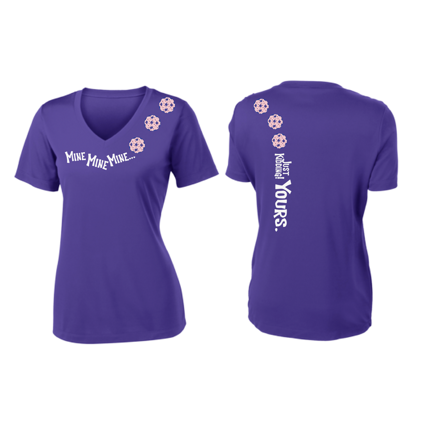 Mine JK Yours (Pickleballs With Stars) | Women's Short Sleeve V-Neck Pickleball Shirts | 100% Polyester