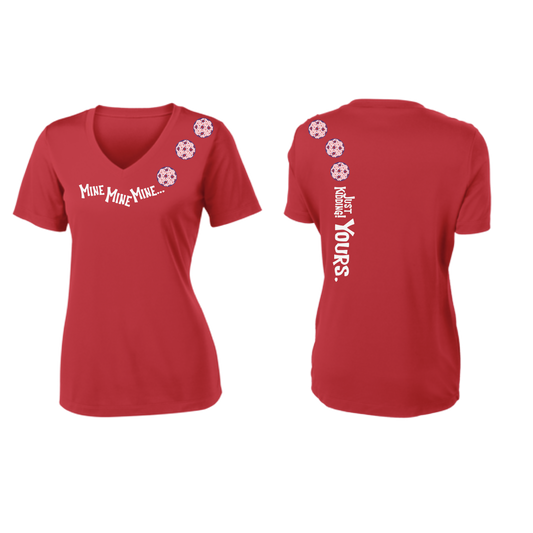 Mine JK Yours (Pickleballs With Stars) | Women's Short Sleeve V-Neck Pickleball Shirts | 100% Polyester