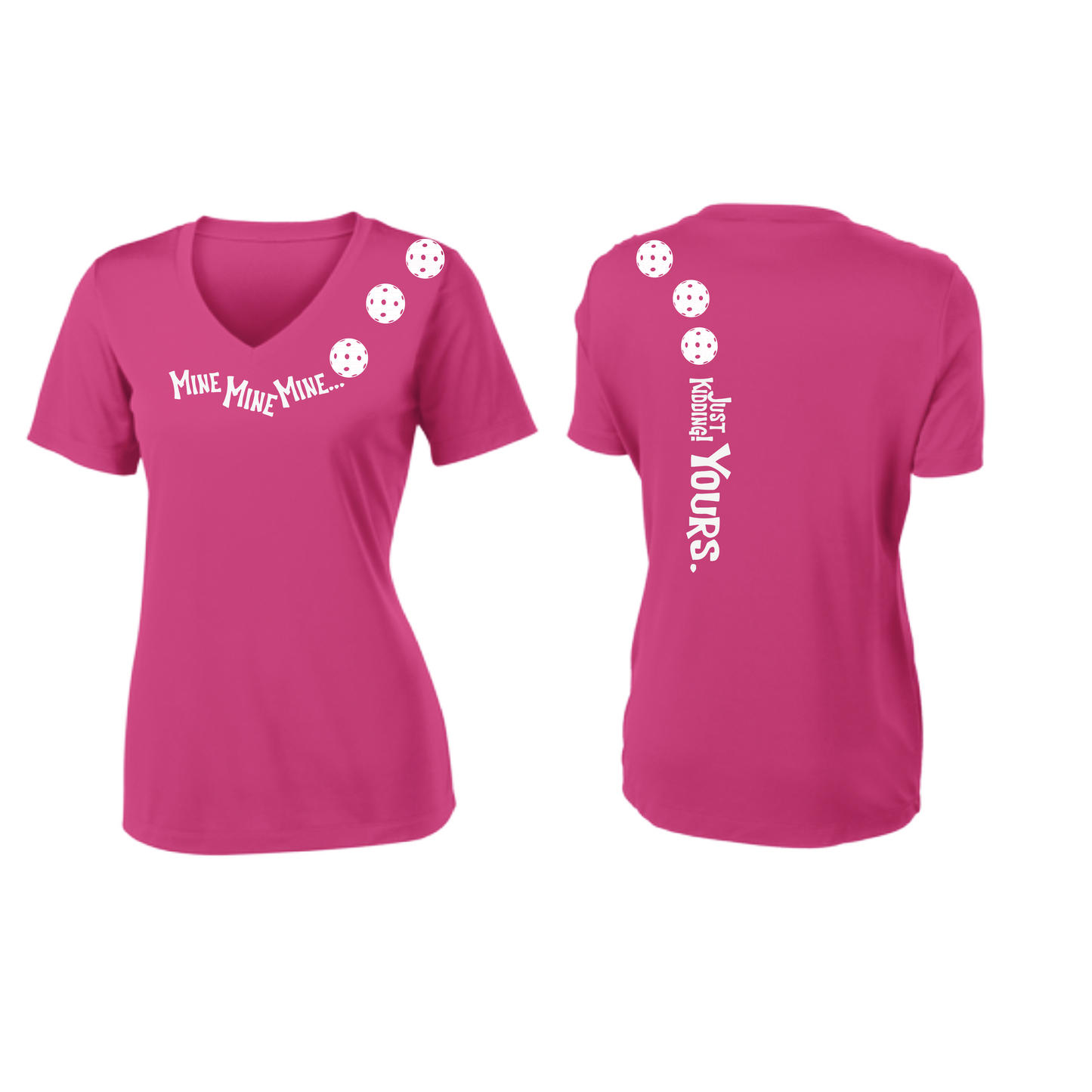 Mine JK Yours (Pickleball Colors Patriotic Stars White or Purple) | Women's Short Sleeve V-Neck Pickleball Shirts | 100% Polyester