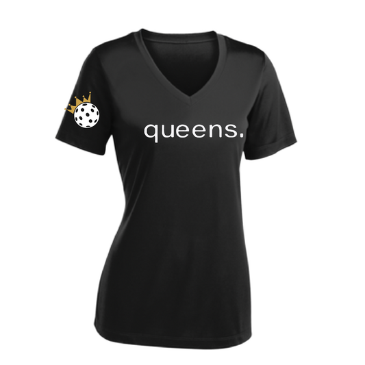 Design: Pickleball Queen and Crown  This Women's Short Sleeve V-Neck shirt from Pickleball Queen and Crown Design is the perfect combination of comfort and style. Made with a tri-blend of ultra-soft materials, it features moisture-wicking properties and PosiCharge technology for color-locking. Highly breathable and lightweight. It's designed to keep you cool and dry while you're active on the court, allowing you to play your best game.