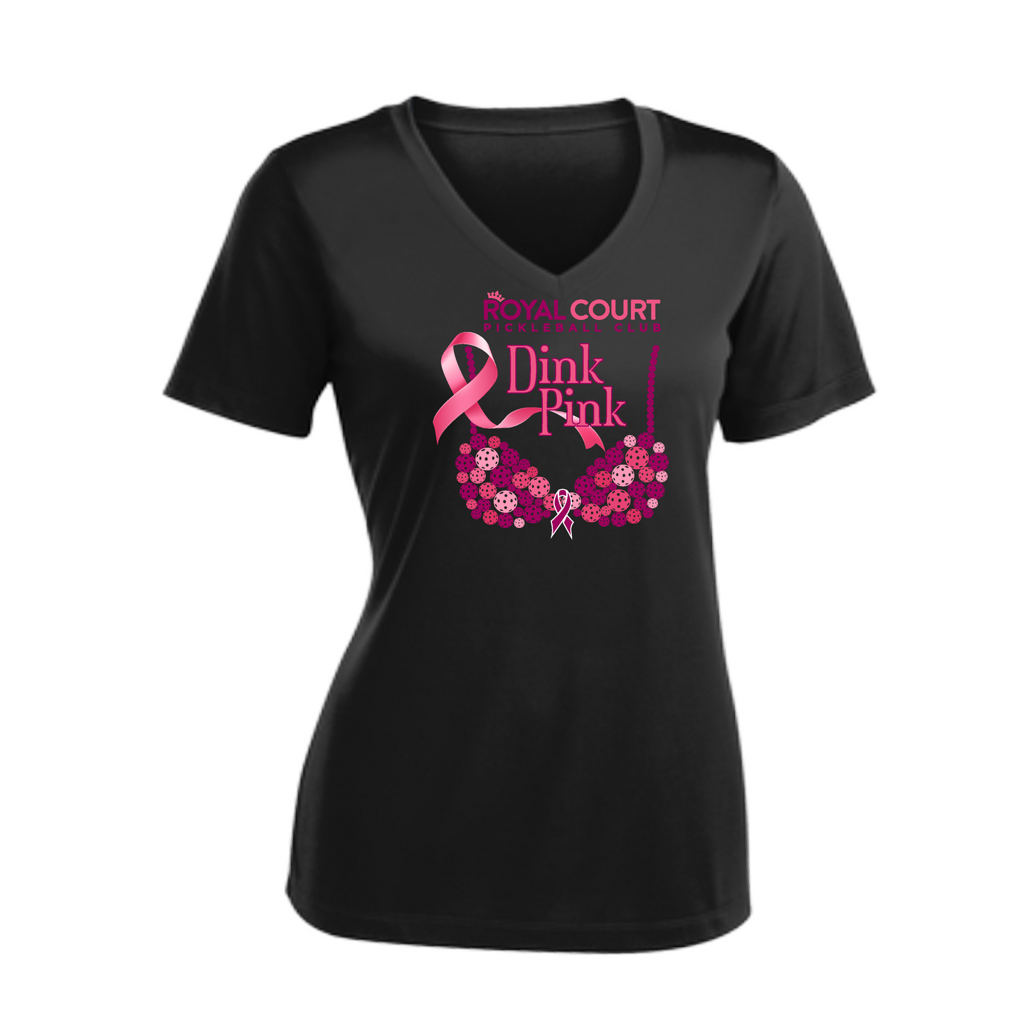 Royal Court Dink Pink | Women's Short Sleeve V-Neck Pickleball Shirts | 100% Polyester