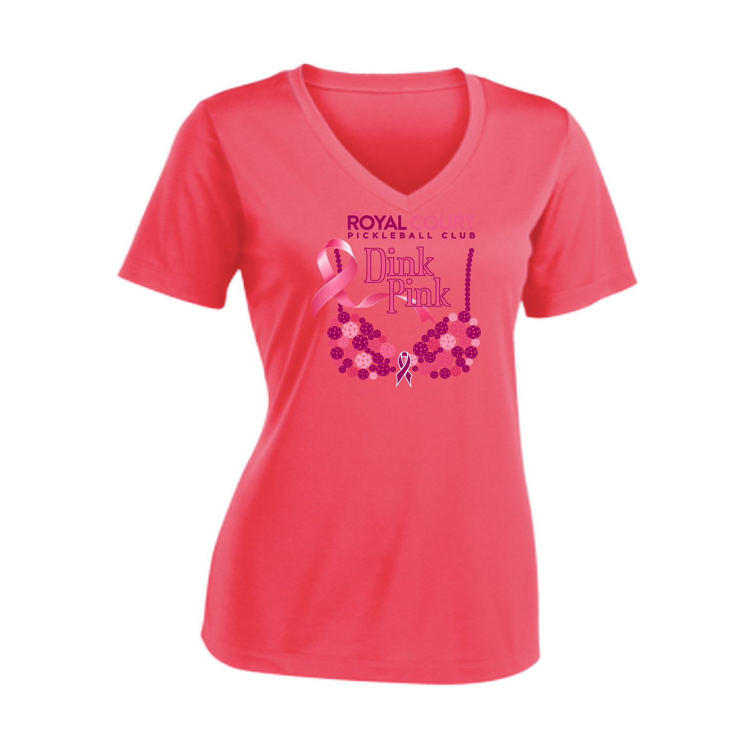 Royal Court Dink Pink | Women's Short Sleeve V-Neck Pickleball Shirts | 100% Polyester