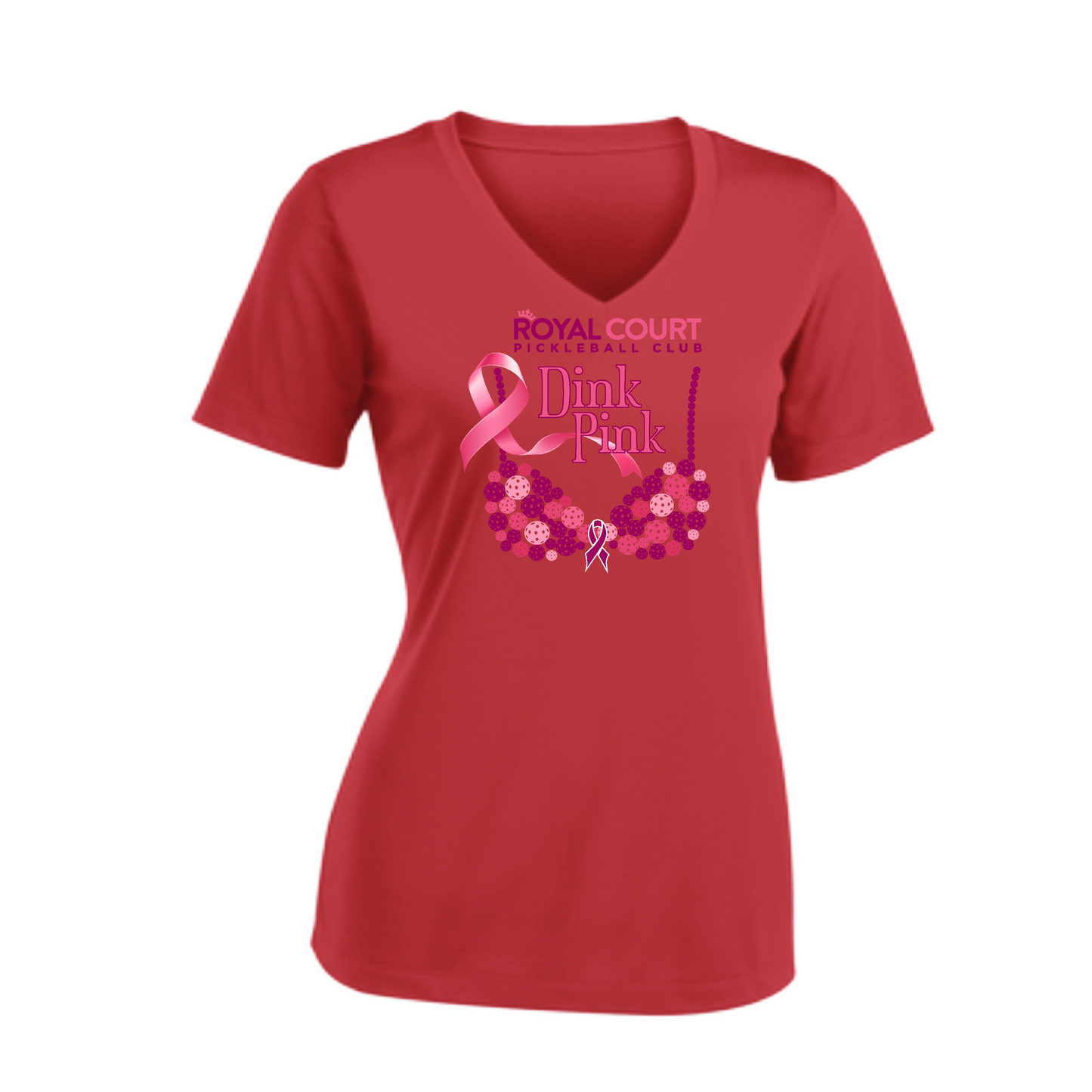 Royal Court Dink Pink | Women's Short Sleeve V-Neck Pickleball Shirts | 100% Polyester