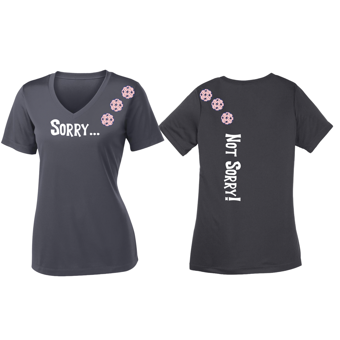 Sorry Not Sorry (Pickleballs With Stars) | Women's Short Sleeve V-Neck Pickleball Shirts | 100% Polyester