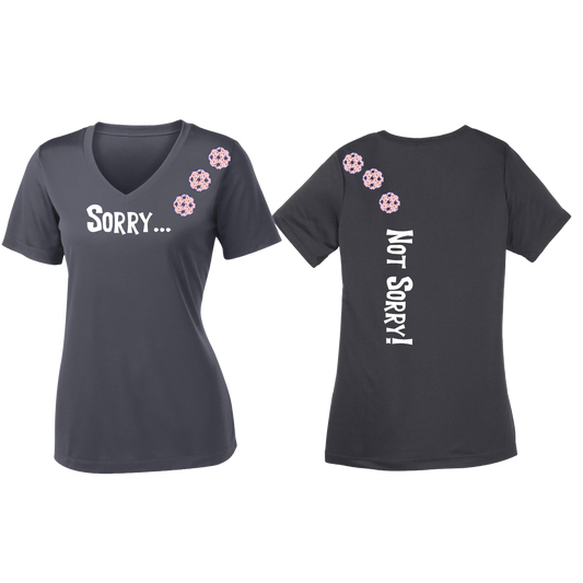 Sorry Not Sorry (Pickleballs With Stars) | Women's Short Sleeve V-Neck Pickleball Shirts | 100% Polyester