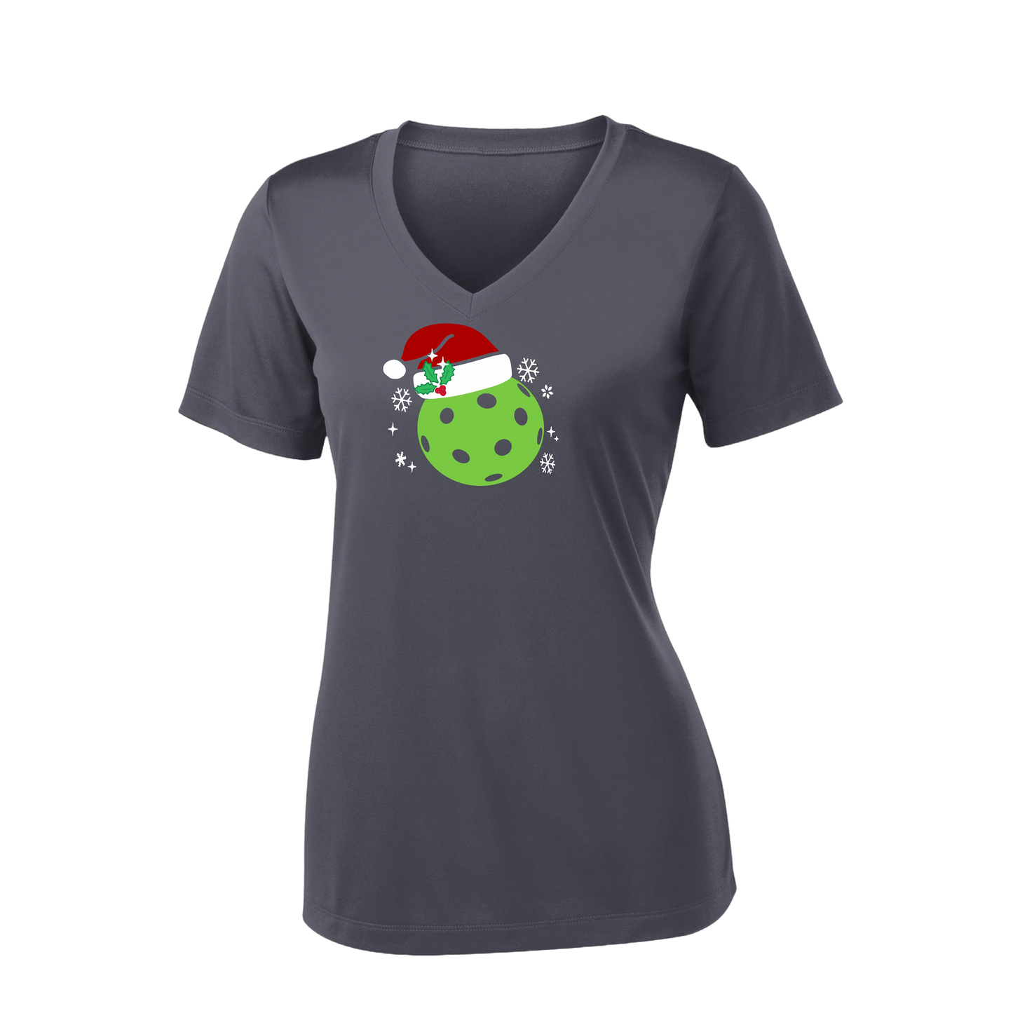 Santa Hat | Women's Short Sleeve V-Neck Pickleball Shirts | 100% Polyester