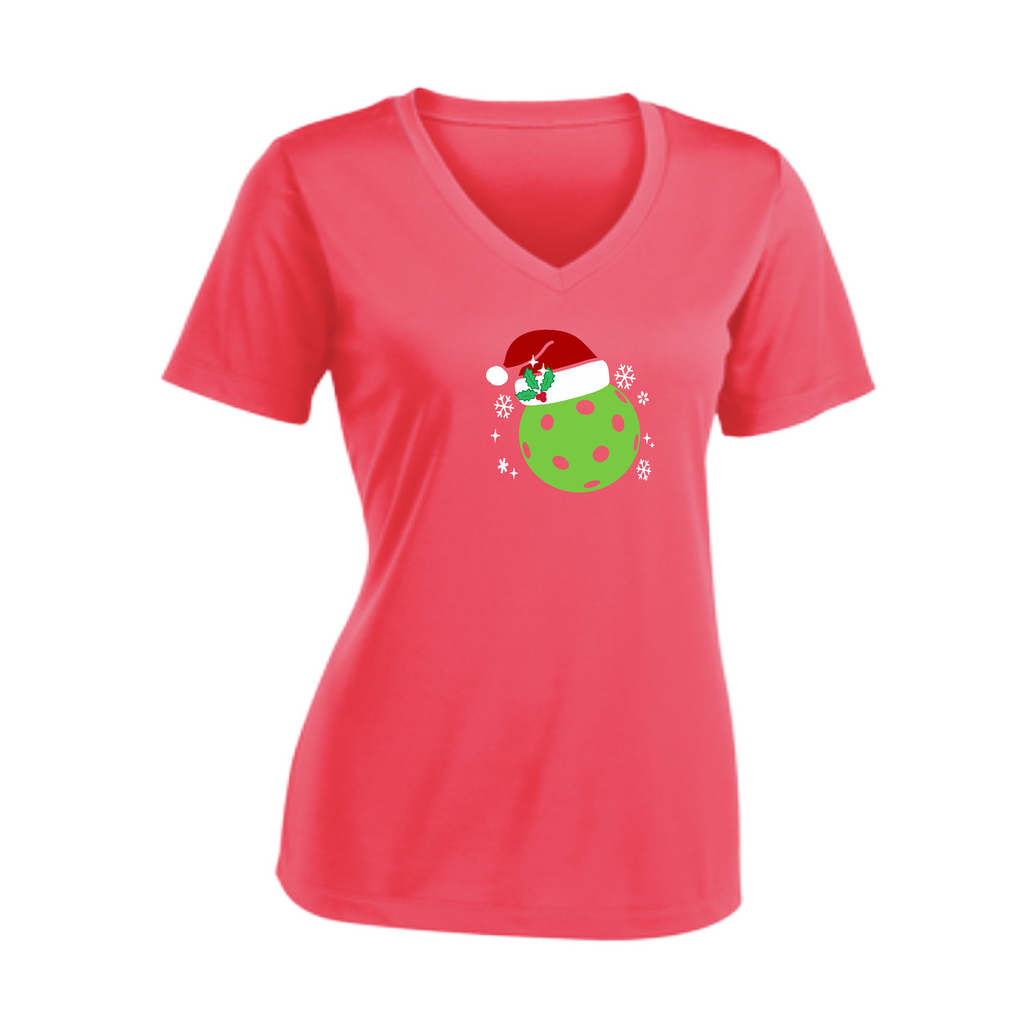 Santa Hat | Women's Short Sleeve V-Neck Pickleball Shirts | 100% Polyester