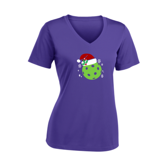 Santa Hat | Women's Short Sleeve V-Neck Pickleball Shirts | 100% Polyester