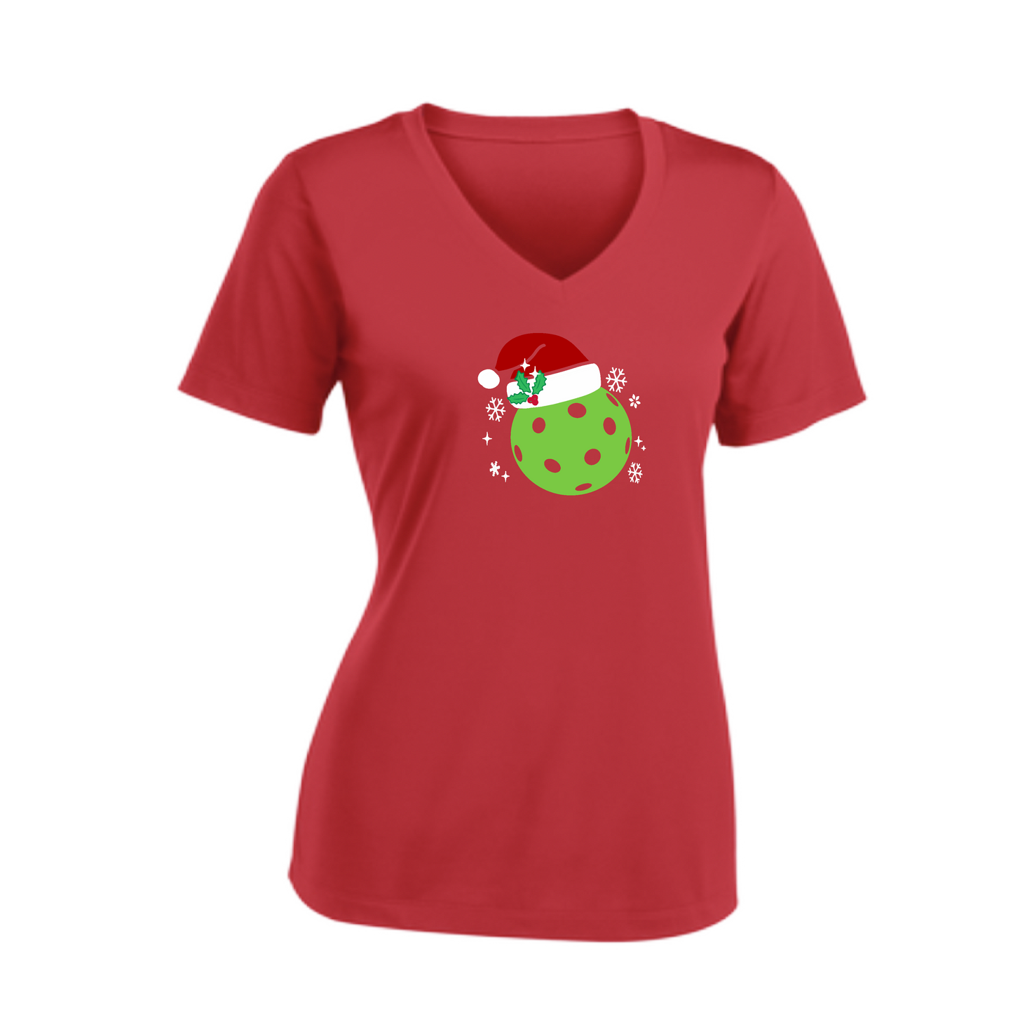 Santa Hat | Women's Short Sleeve V-Neck Pickleball Shirts | 100% Polyester