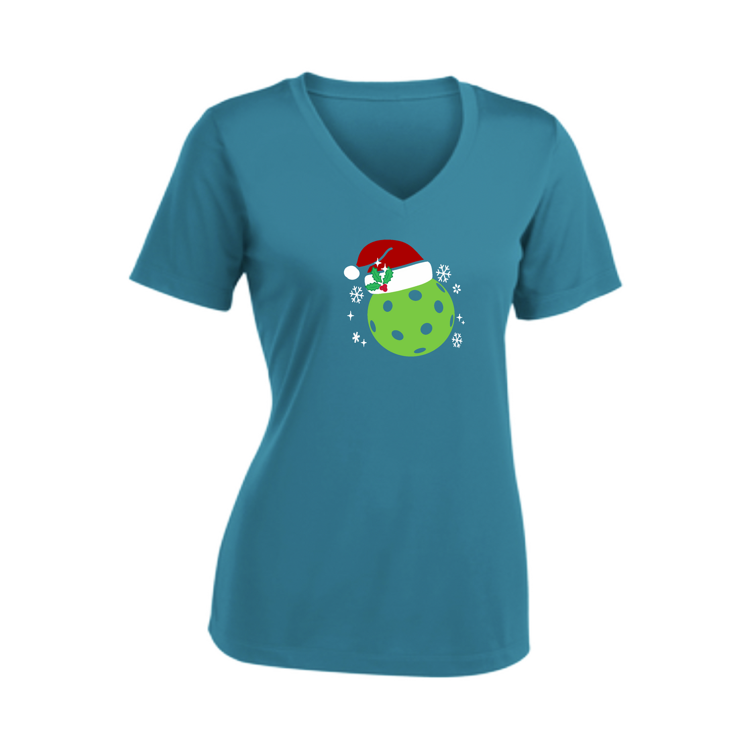 Santa Hat | Women's Short Sleeve V-Neck Pickleball Shirts | 100% Polyester