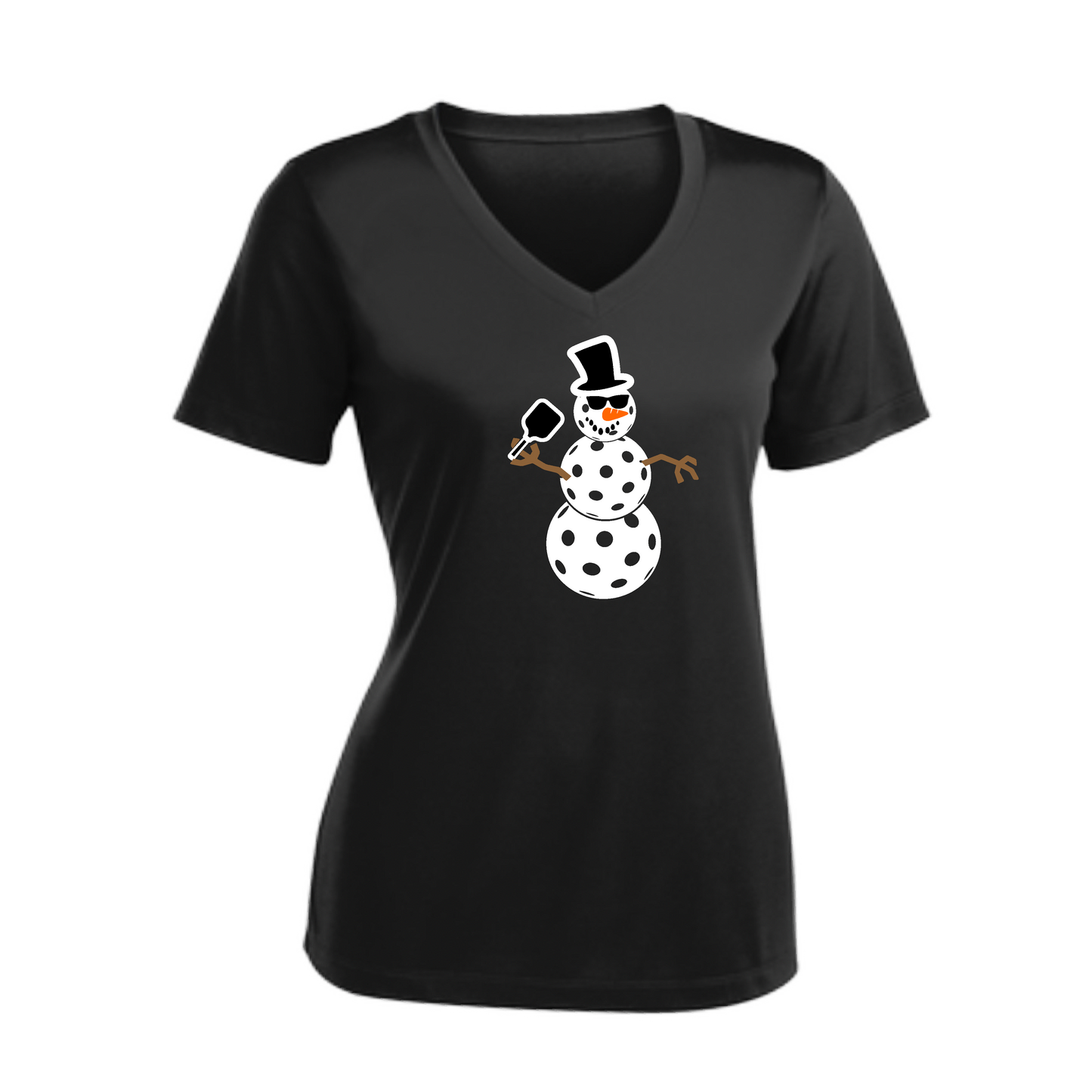 Snowman | Women's Short Sleeve V-Neck Pickleball Shirts | 100% Polyester