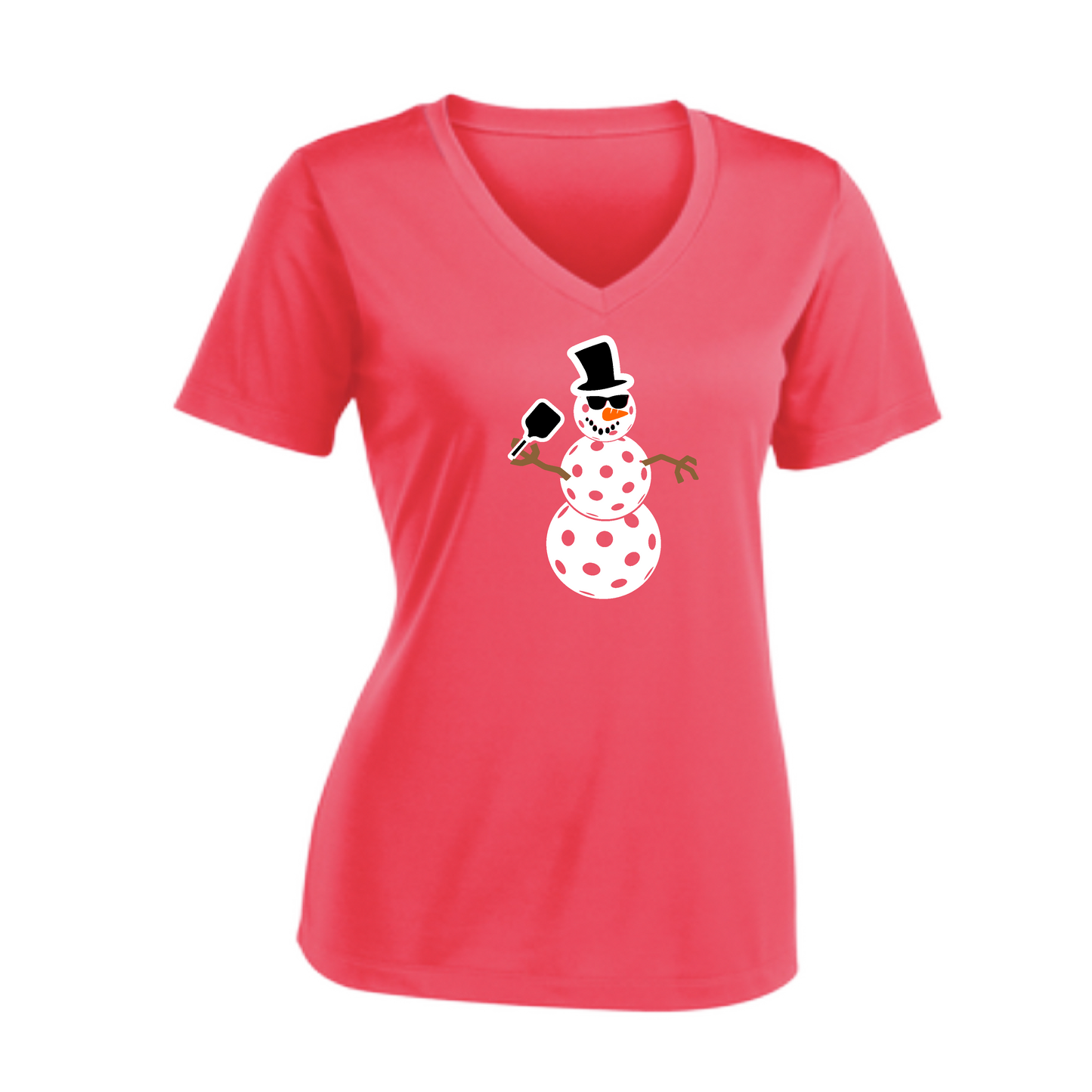 Snowman | Women's Short Sleeve V-Neck Pickleball Shirts | 100% Polyester