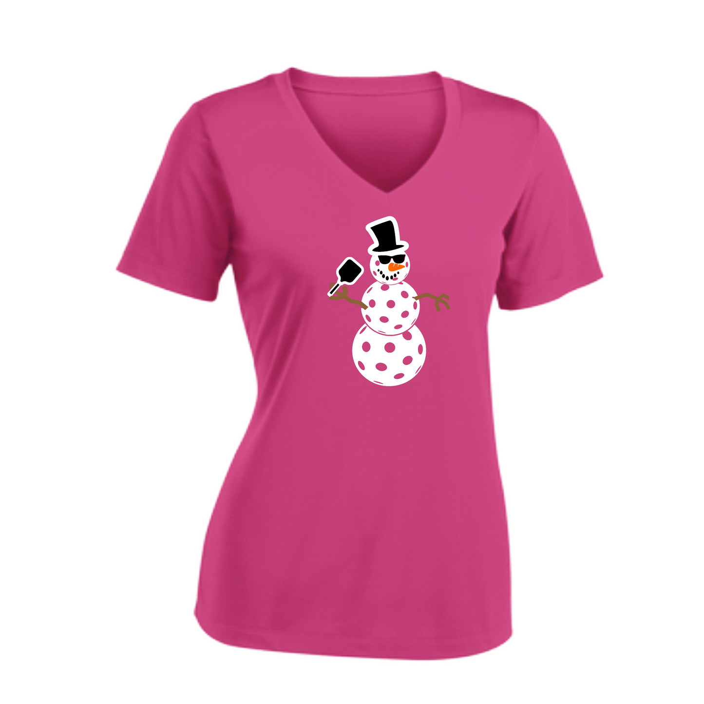 Snowman | Women's Short Sleeve V-Neck Pickleball Shirts | 100% Polyester