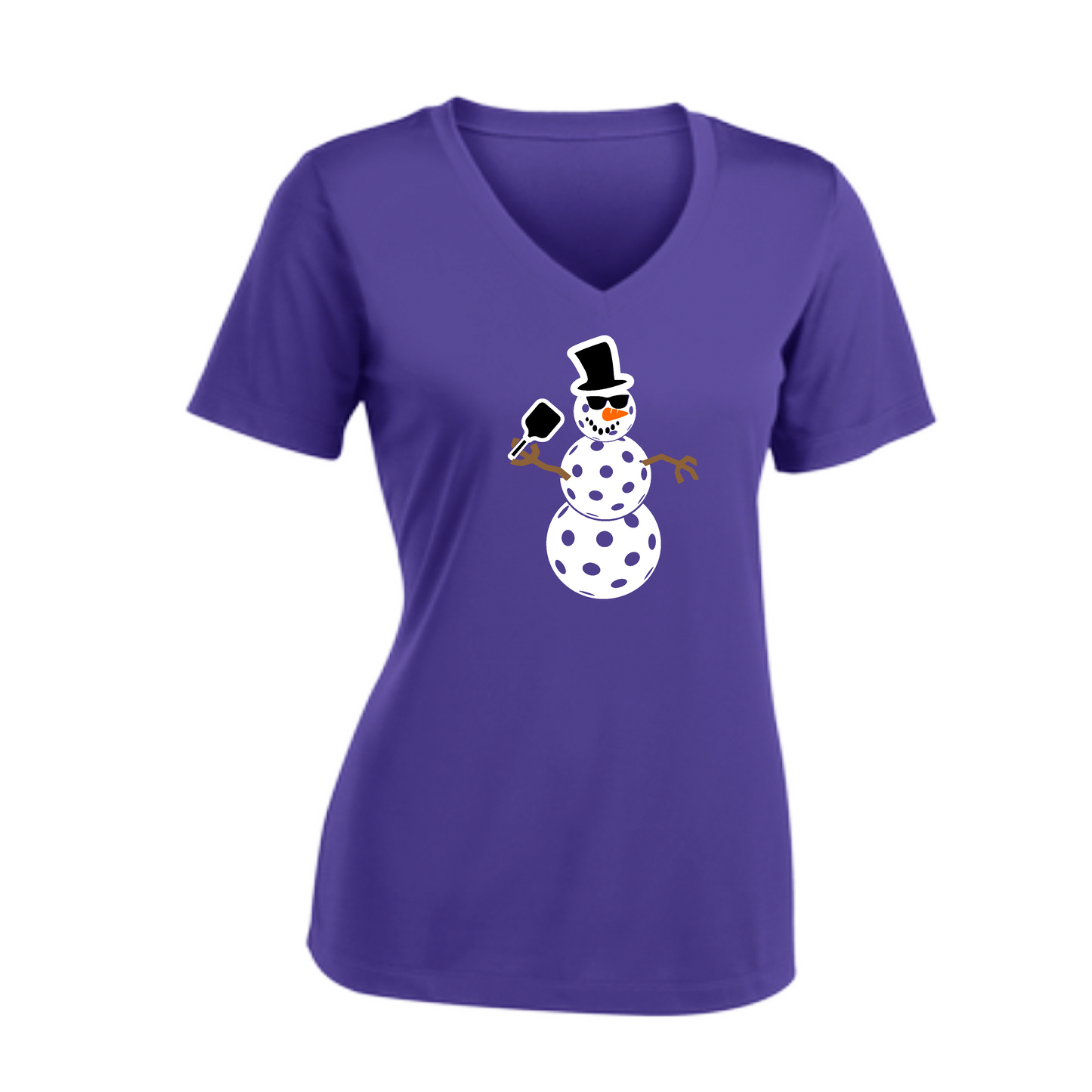 Snowman | Women's Short Sleeve V-Neck Pickleball Shirts | 100% Polyester