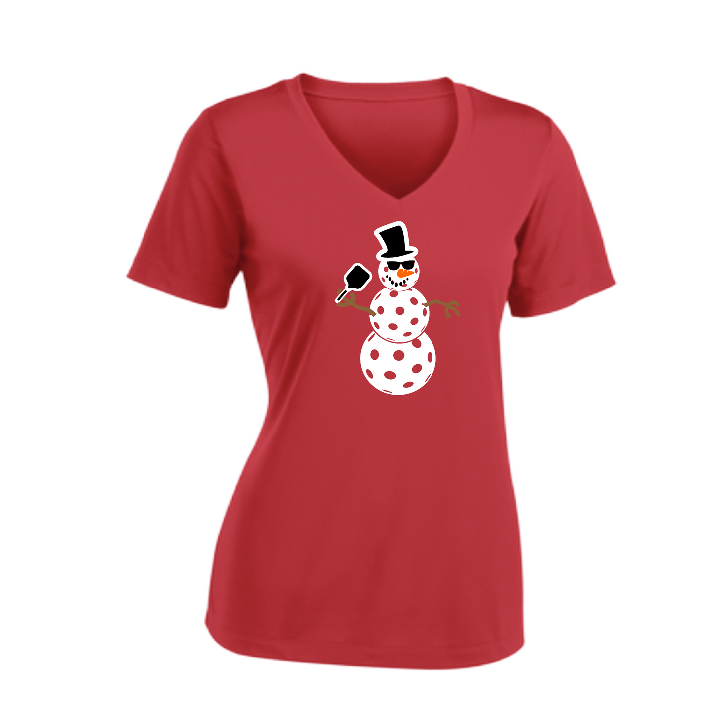 Snowman | Women's Short Sleeve V-Neck Pickleball Shirts | 100% Polyester