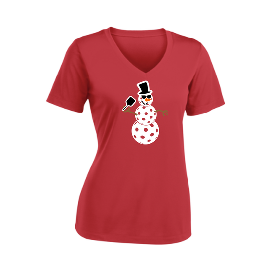 Snowman | Women's Short Sleeve V-Neck Pickleball Shirts | 100% Polyester