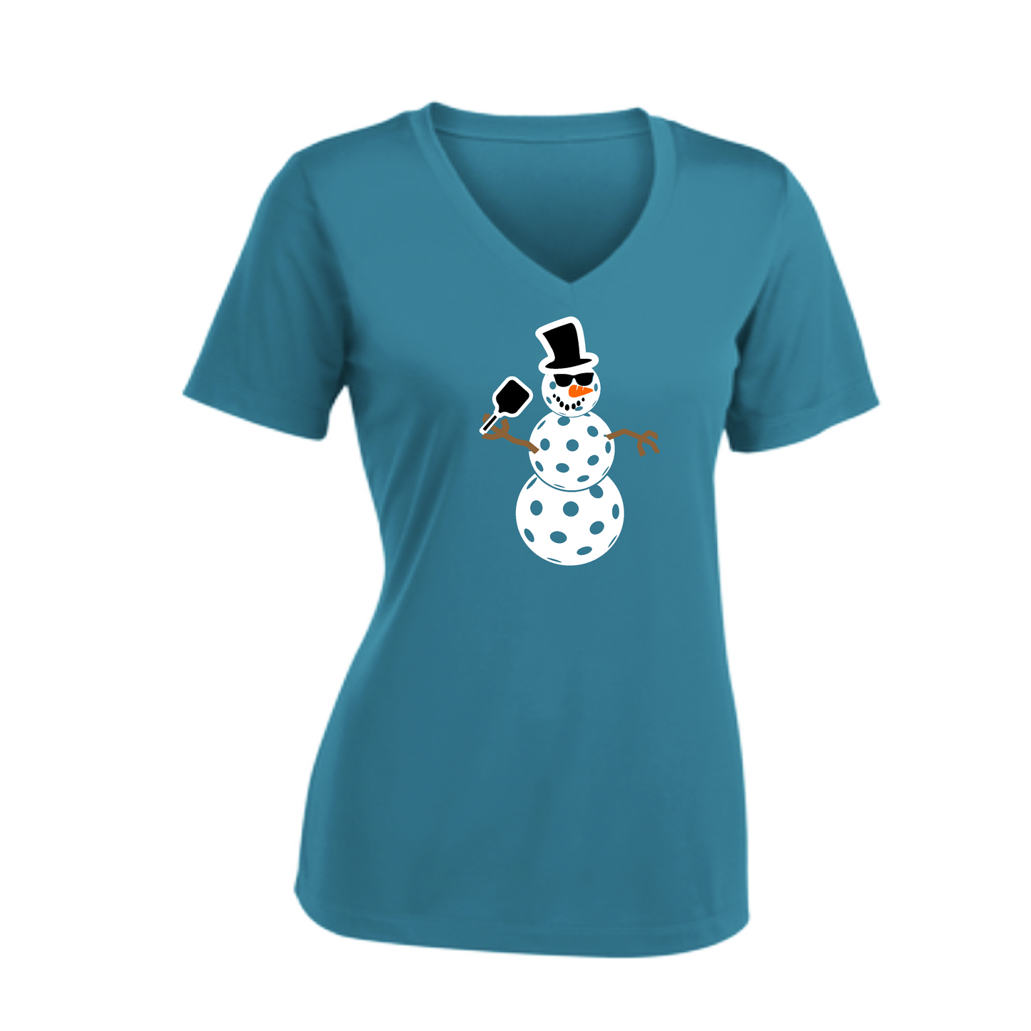 Snowman | Women's Short Sleeve V-Neck Pickleball Shirts | 100% Polyester