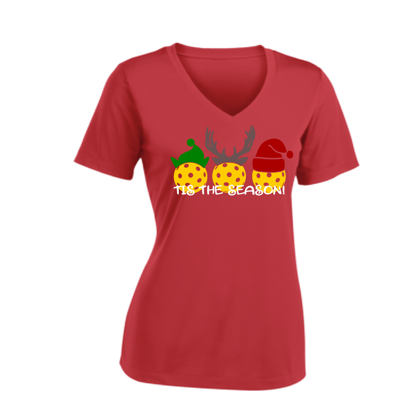 Tis the Season | Women's Short Sleeve V-Neck Pickleball Shirts | 100% Polyester