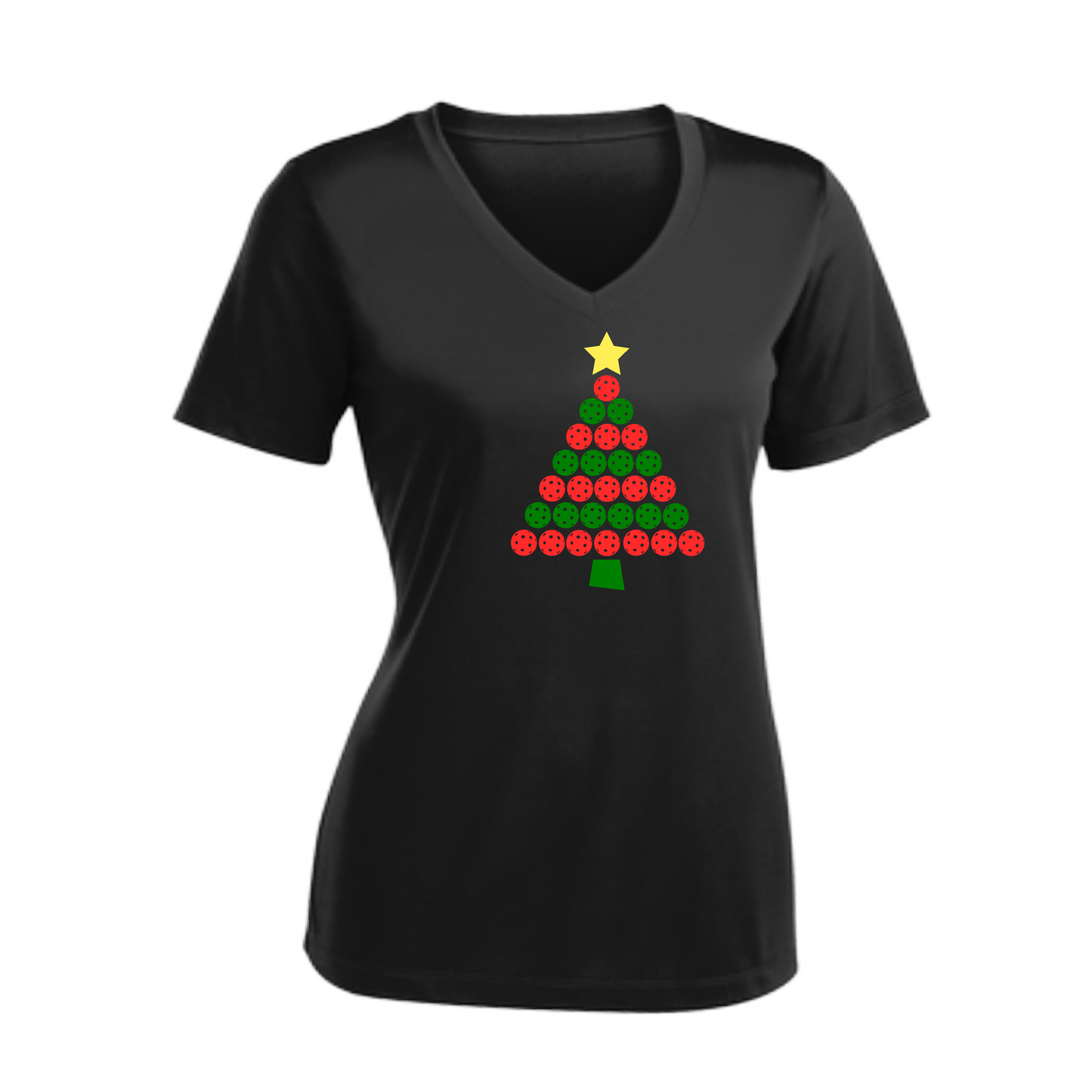 Christmas Tree | Women's Short Sleeve V-Neck Pickleball Shirts | 100% Polyester