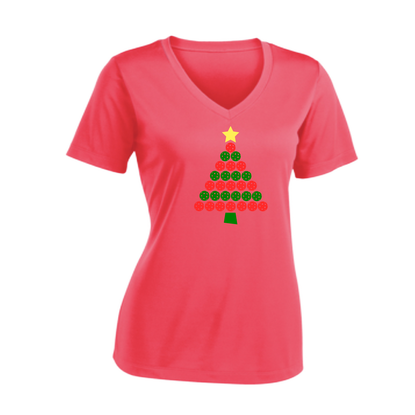 Christmas Tree | Women's Short Sleeve V-Neck Pickleball Shirts | 100% Polyester