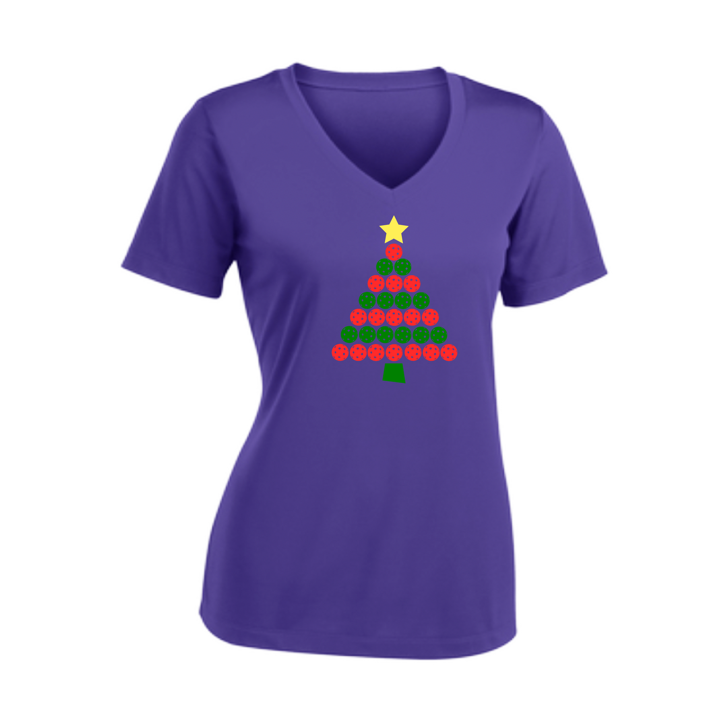 Christmas Tree | Women's Short Sleeve V-Neck Pickleball Shirts | 100% Polyester