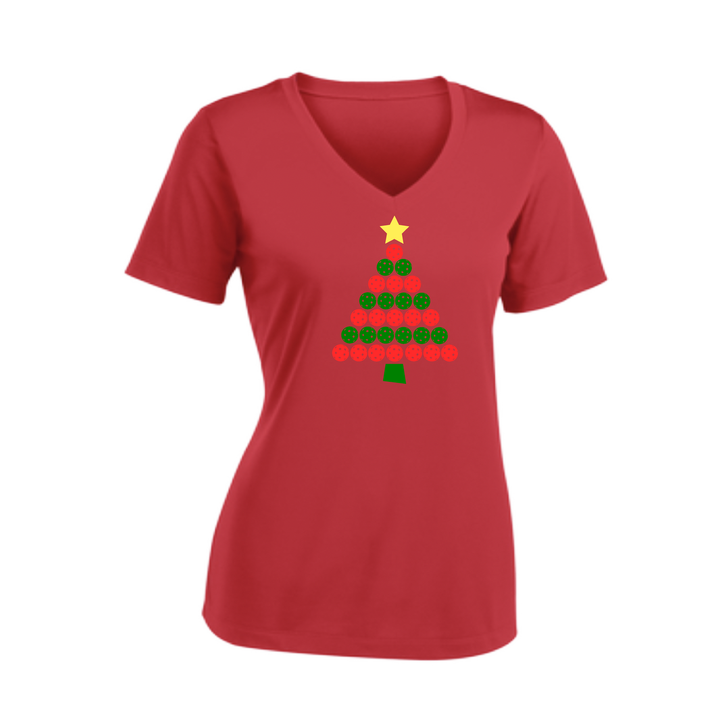 Christmas Tree | Women's Short Sleeve V-Neck Pickleball Shirts | 100% Polyester