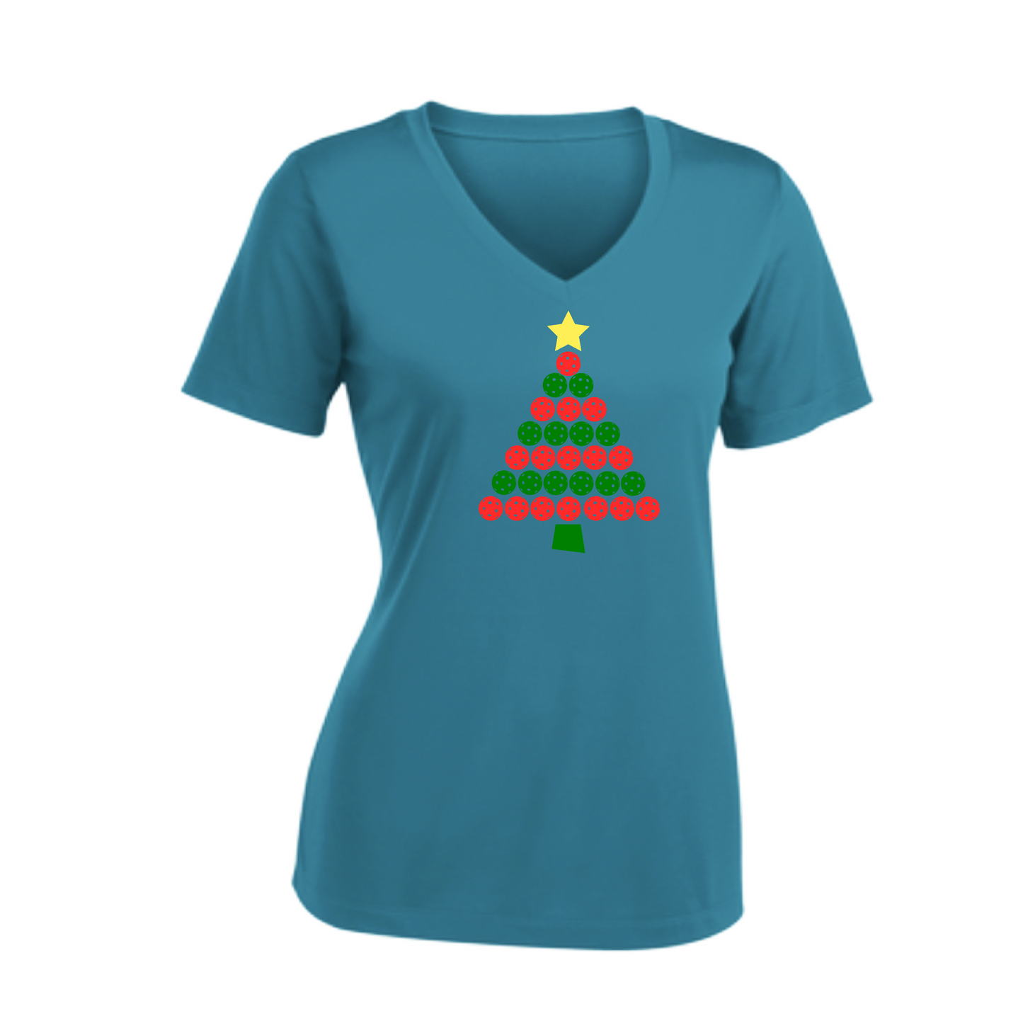 Christmas Tree | Women's Short Sleeve V-Neck Pickleball Shirts | 100% Polyester