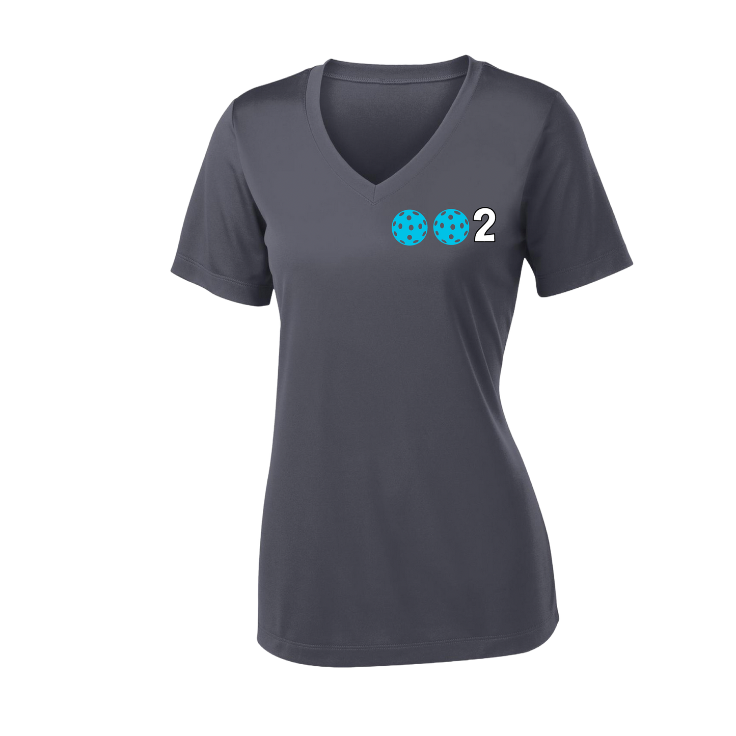 002 With Pickleballs (Colors Rainbow Red Cyan) Customizable | Women's Short Sleeve V-Neck Pickleball Shirts | 100% Polyester