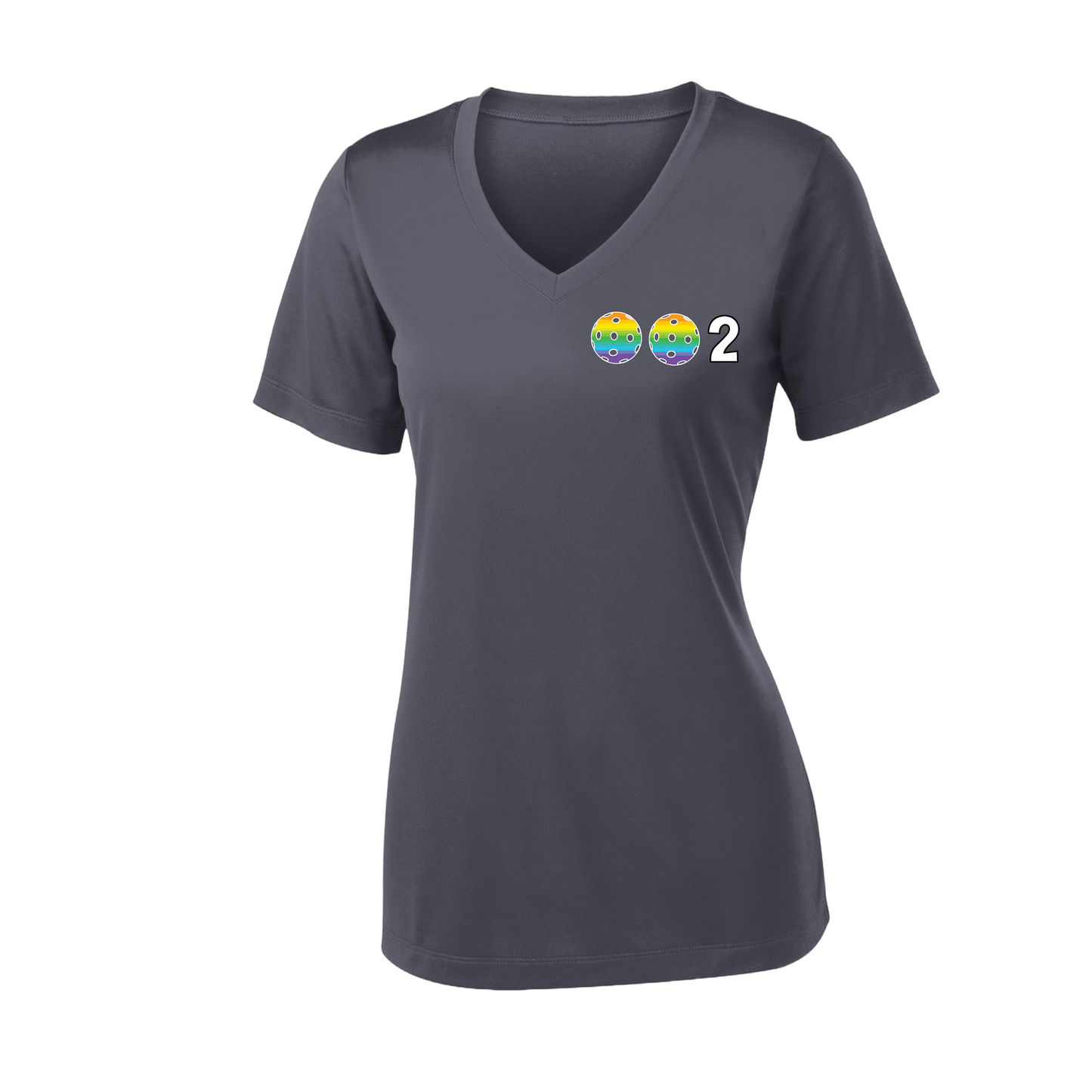 002 With Pickleballs (Colors Rainbow Red Cyan) Customizable | Women's Short Sleeve V-Neck Pickleball Shirts | 100% Polyester