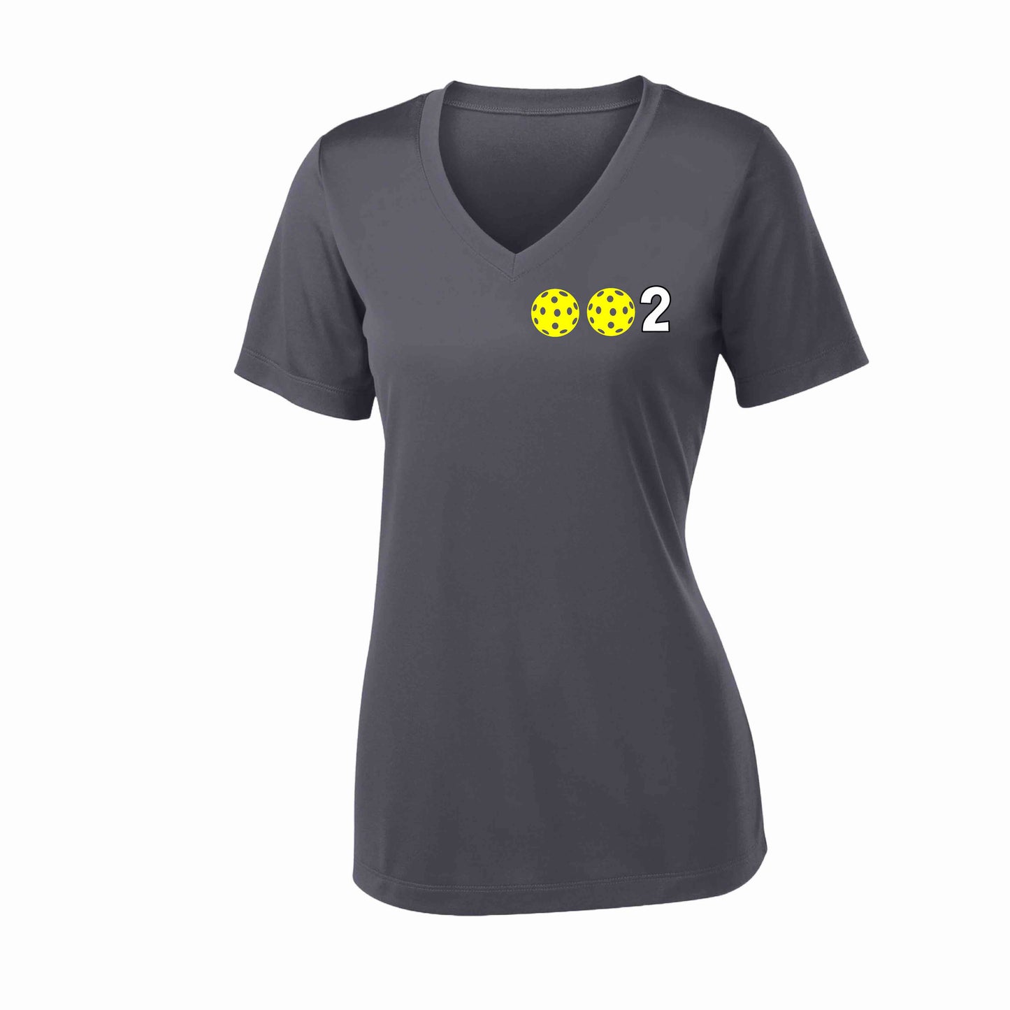 002 (10 Custom Pickleballl Colors) | Women's Short Sleeve V-Neck Pickleball Performance T-Shirts | 100% Polyester