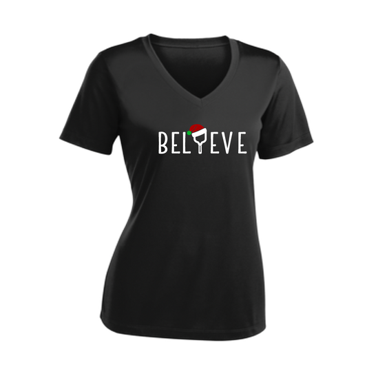 Believe | Women's Short Sleeve V-Neck Pickleball Shirts | 100% Polyester