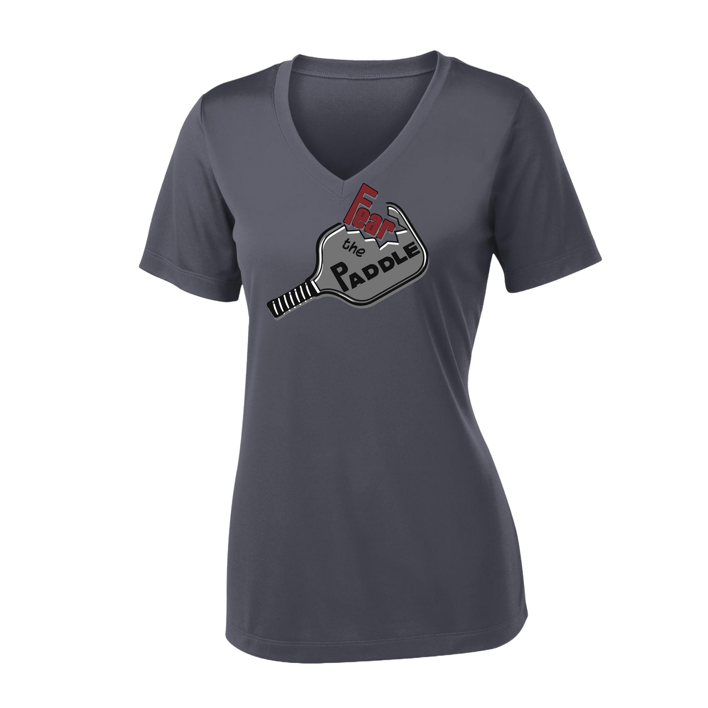 Fear The Paddle | Women's Short Sleeve V-Neck Pickleball Shirts | 100% Polyester